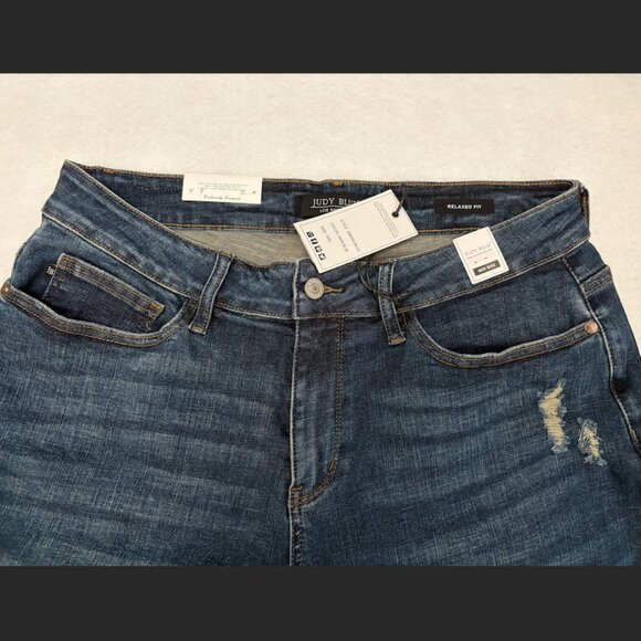 Judy Blue mid-rise relaxed fit distressed dark wash blue jeans 16W - Picture 3 of 7